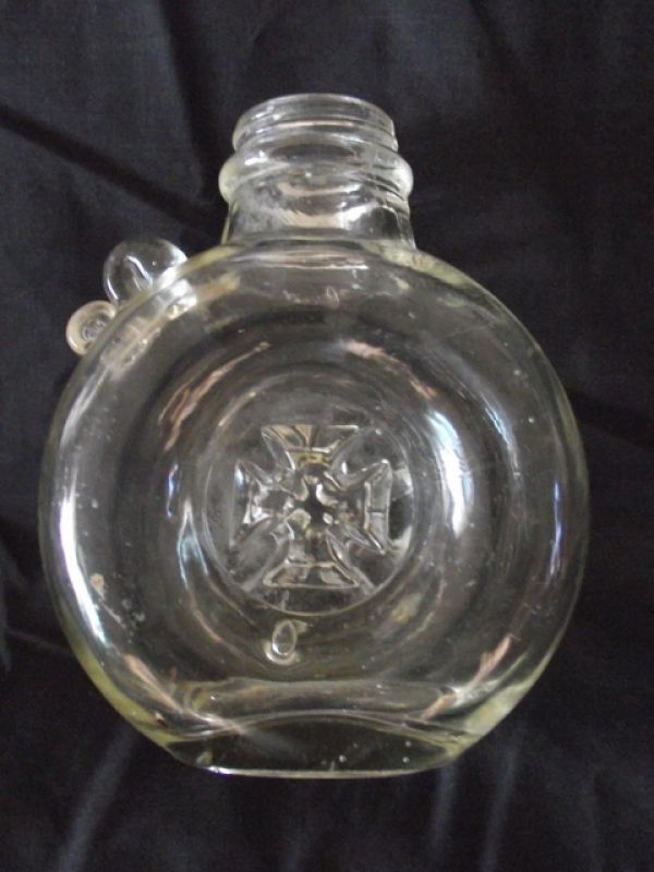 Antique Holy Water Embossed WIth Cross Clear Glass Bottle 4