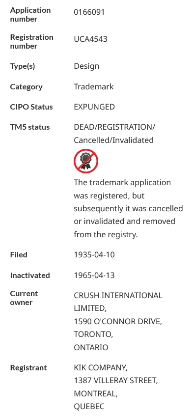 Screenshot 2024-07-31 at 12-31-17 Canadian Trademarks Details KIK & DESIGN — 0166091 — Canadia...png